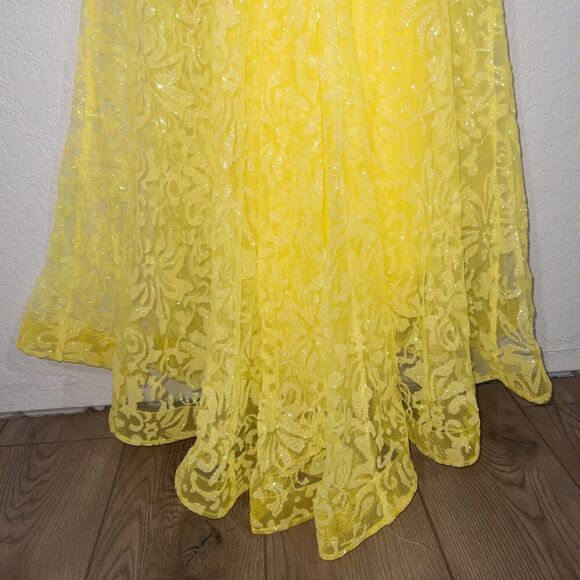 NWT‎ Abby Paris x Lucci Lu Neon Yellow Glitter Tulle Gown Size 2 - Picture 13 of 14